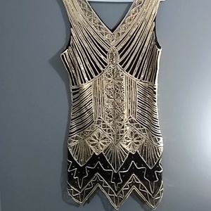 Retro style bling sequin v-neck sleeveless cocktail party dress size XL